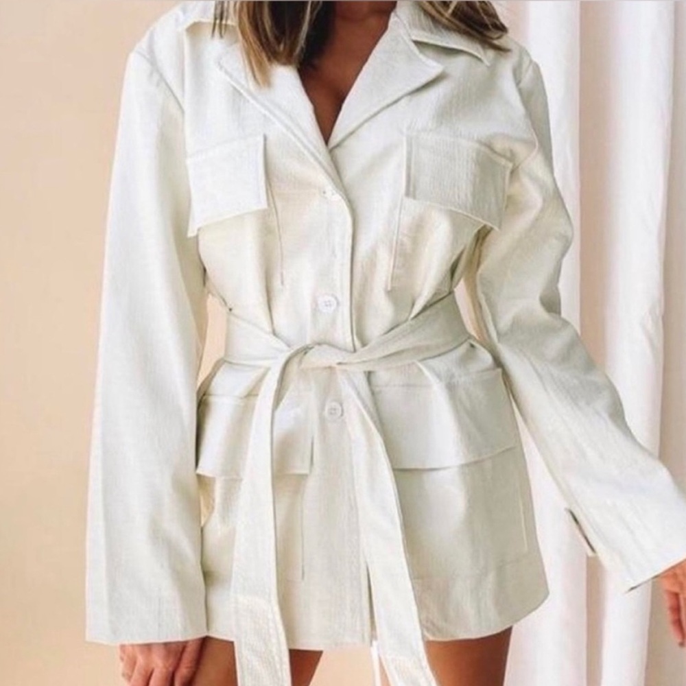 New Lioness White Faux Crocodile Leather Blazer Dress